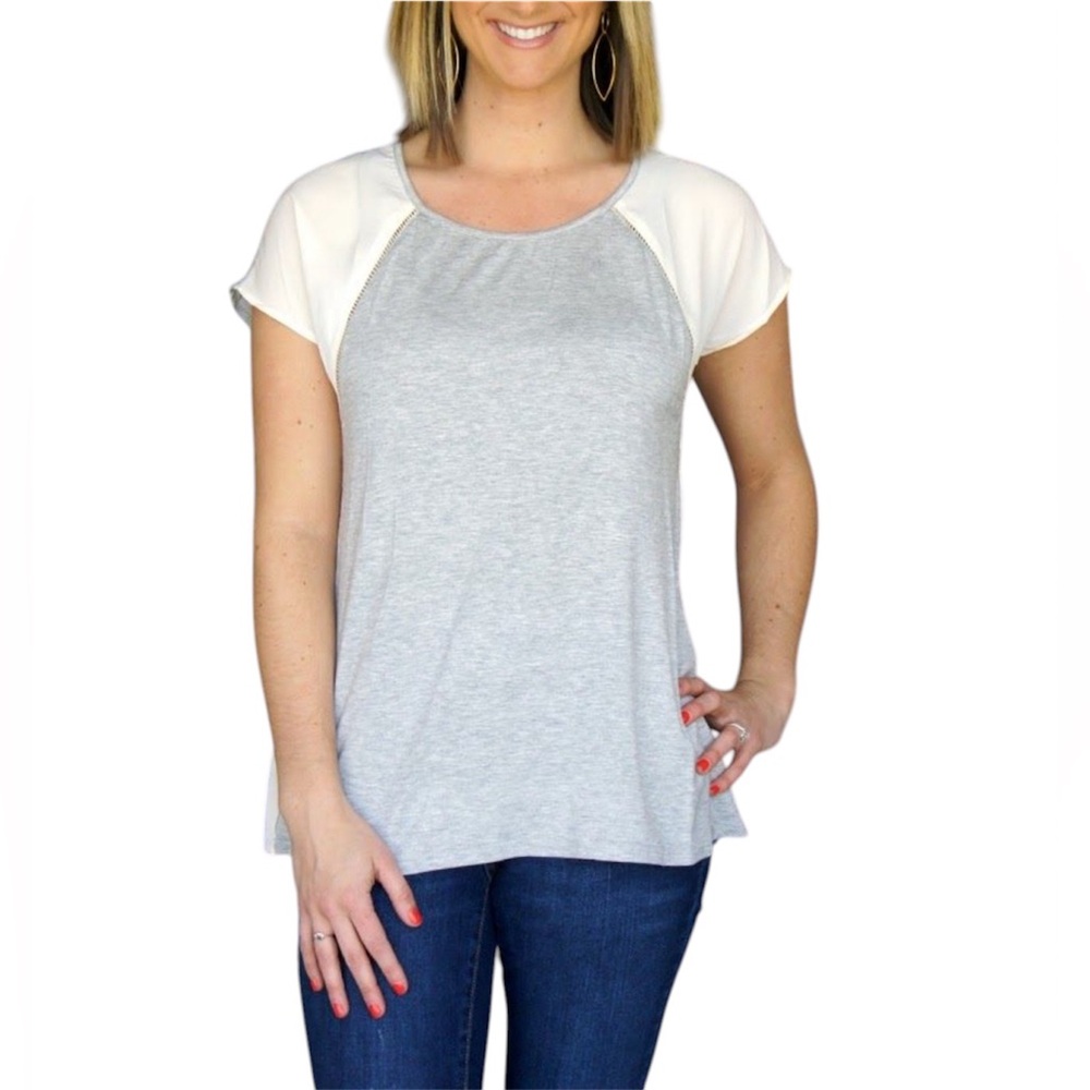 StitchFix Skies Are Blue Koalli Mixed Material Top Colorblock Gray Size Large